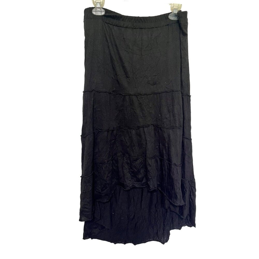 AB Studio Hi Lo Skirt Peasant Style with Seams Black Elastic Waist Womans M